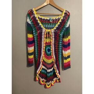 Urban Mango Kimono Womens Medium Multicolor Crochet Cotton Boho Festival Hippie